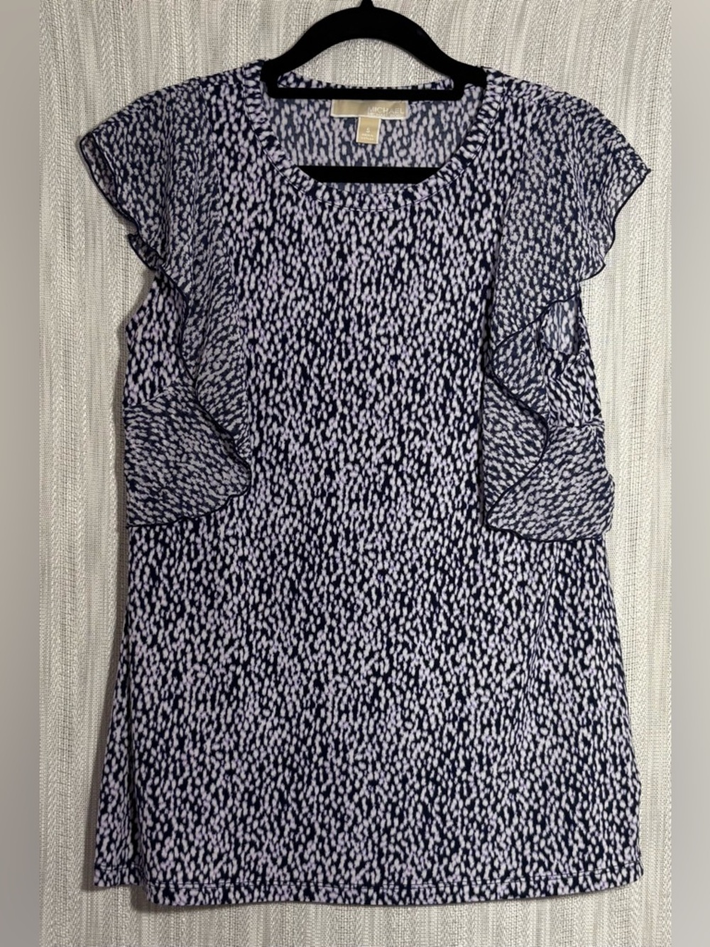 Michaels Navy, Purple, & White Ruffle Sleeve Blouse